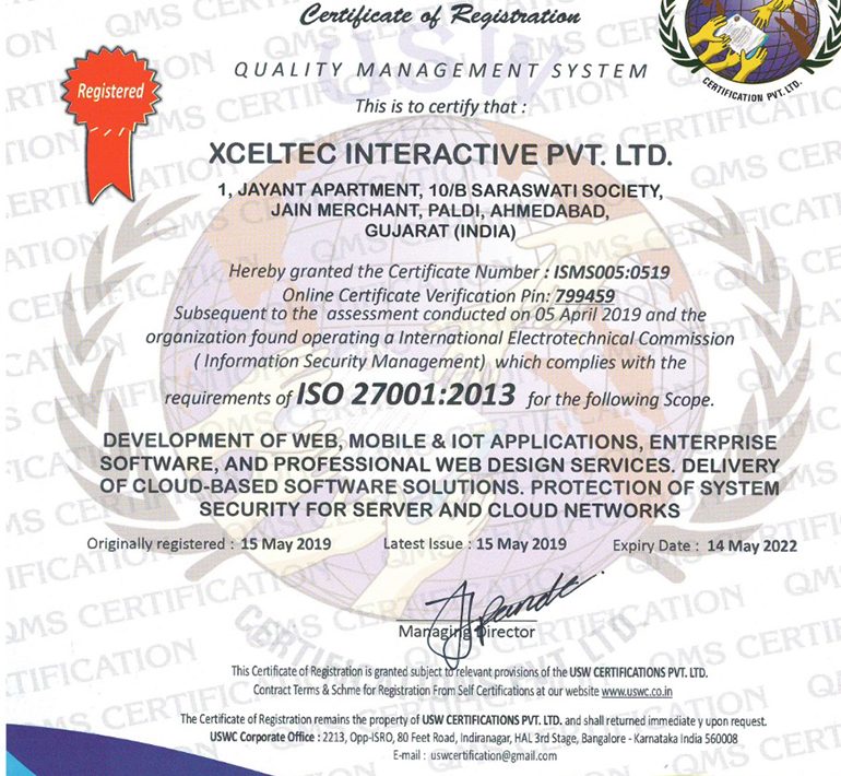 XcelTec – ISO 270012013 Certified Company